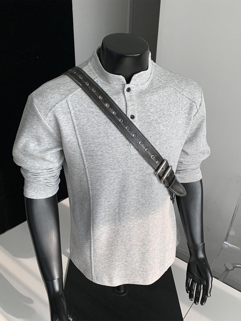 Мужская футболка-поло с длинным рукавом в американском стиле — модная базовая толстовка для весны/осени.