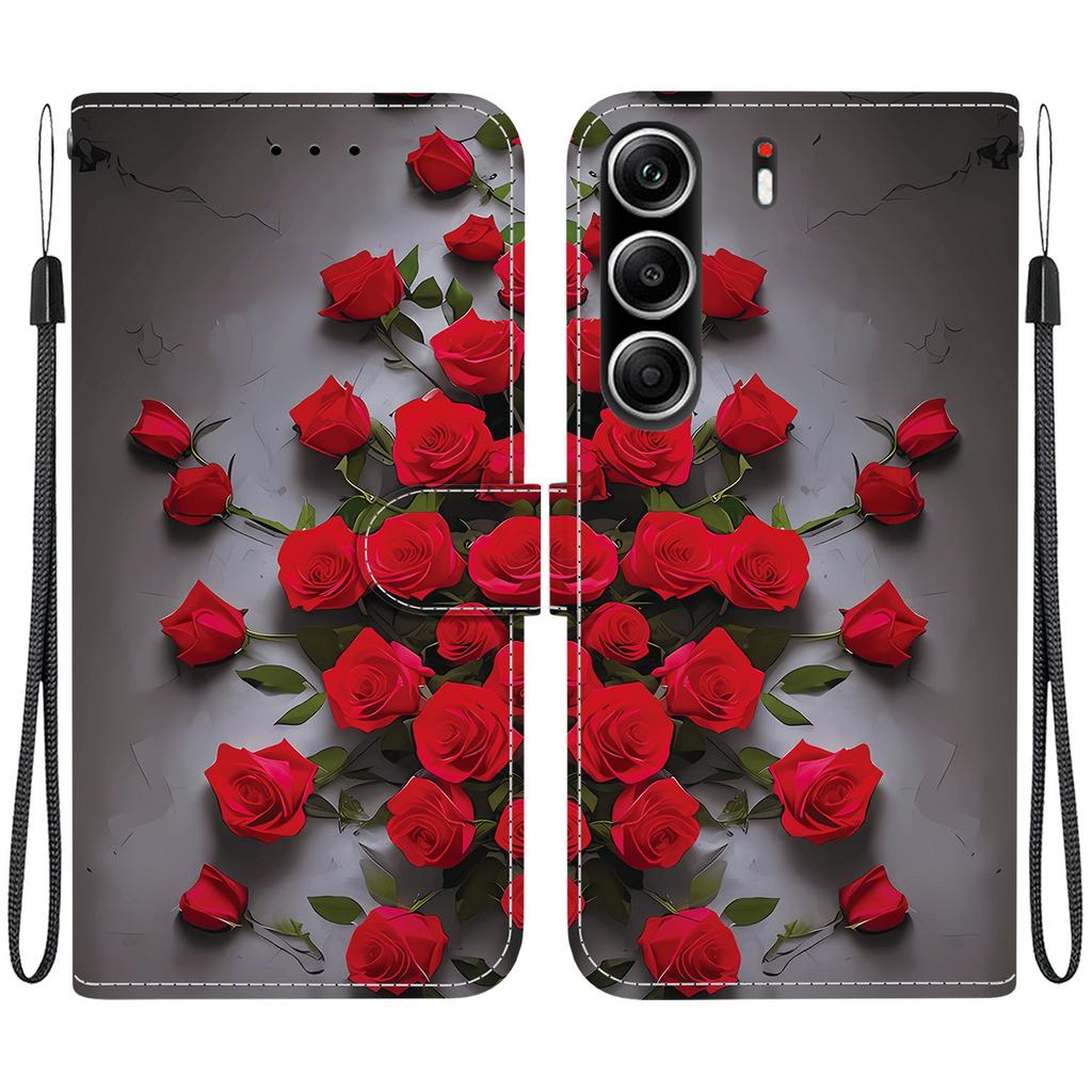 Чехол-книжка из искусственной кожи ручной работы для Tecno Camon 40 Pro (4G/5G) Противоскользящий ударопрочный чехол с ремешком на запястье и дизайнами в виде сердец/роз и кошек