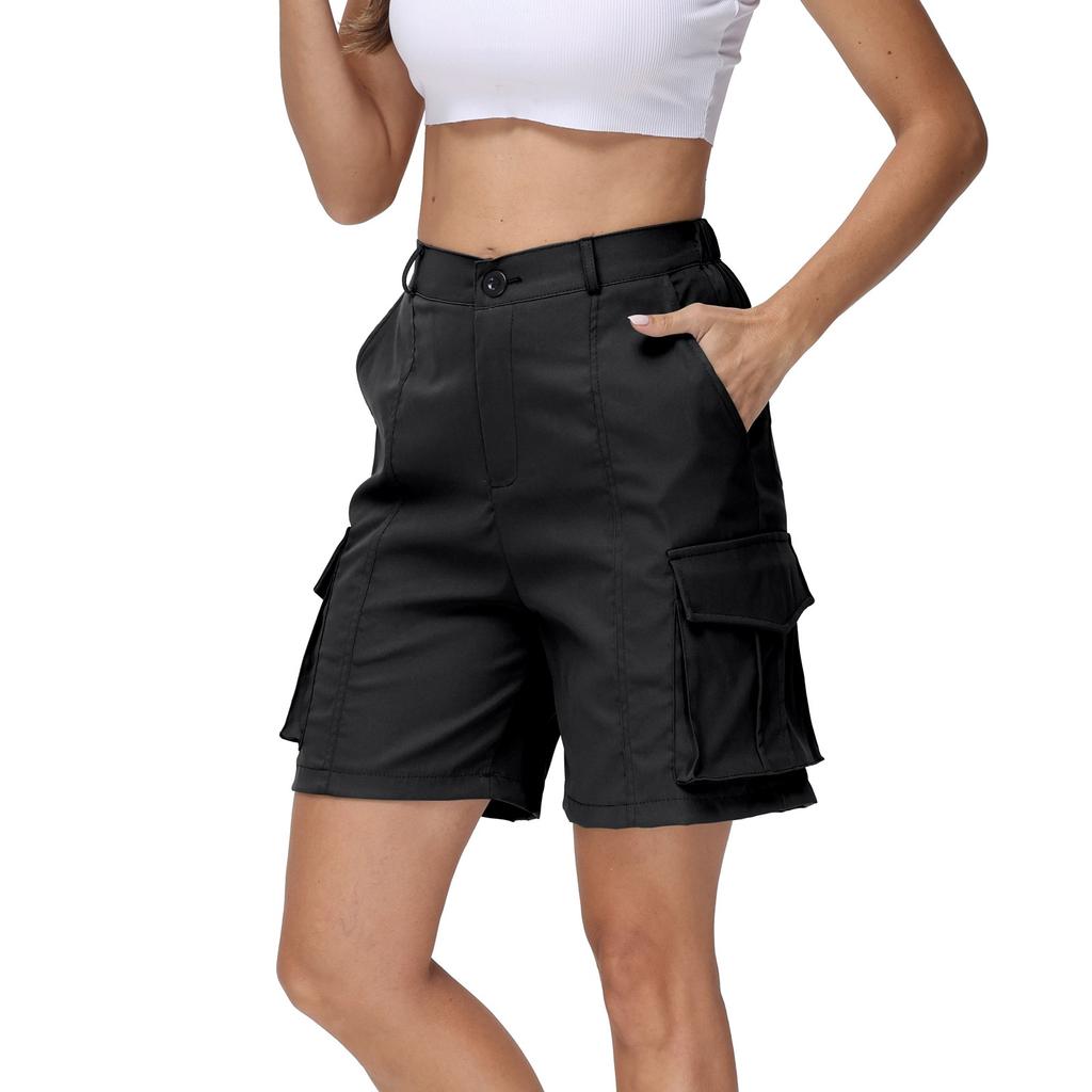 Шорты-бермуды для женщин, шорты-карго длиной до колена, 6 карманов, эластичная резинка на талии, длинные шорты для лета, повседневные
