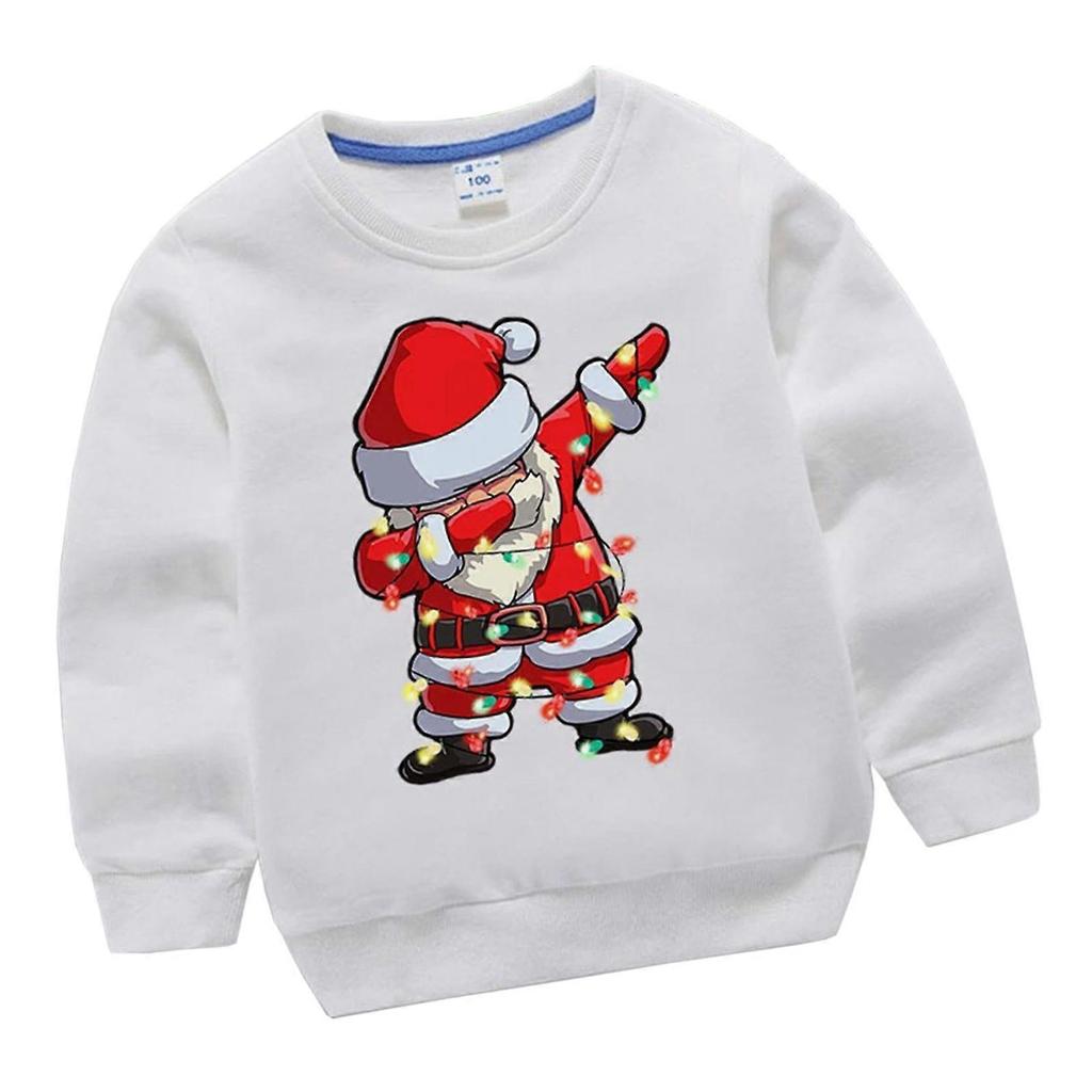 Children Relaxed Sweater Neutral Gender Sweater Shirts Pullovers Sweater Long Sleeves Festive Sweaters for 3-8Y Kids White 90