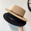 Flat Top Hat Wide Brim Fashionable Retro British And American Style Belt Buckle Woolen Jazz Hat