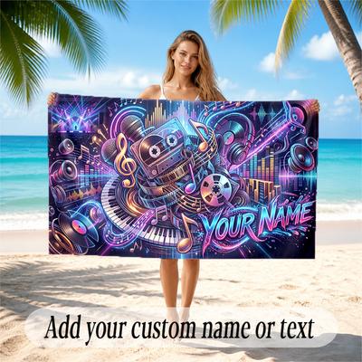 Music Theme Quick Dry Beach Towel Custom Name Text Print Large Sand Resistant Towel Beach Vacation