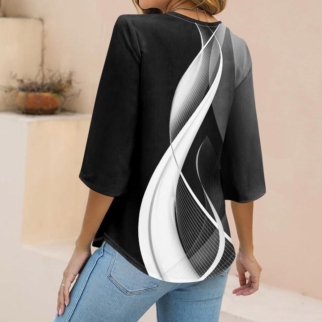 Рубашки с рукавом 3/4 для женщин, милые топы, футболки с рисунком, блузки, повседневные базовые топы больших размеров, пуловеры