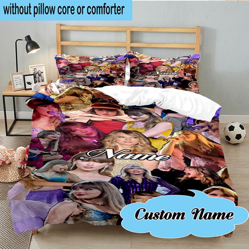 3PCS Custom Name Taylor Top singer Bedding Set, Including 1pc Duvet Cover And 2pcs Pillowcases, Suitable for dorms and bedrooms Gift