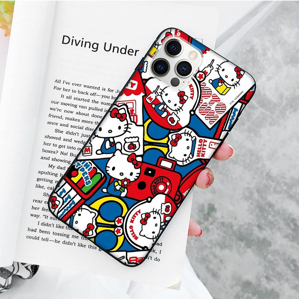 Черный чехол JZ23 Hello Kitty для OPPO Reno 8 6 5 4 Pro Plus Find X3 A17 A3 A31 A38 A40 A53 A54 A55 A74 A76 A78 A77 A80 A94 A95 A96 Lite