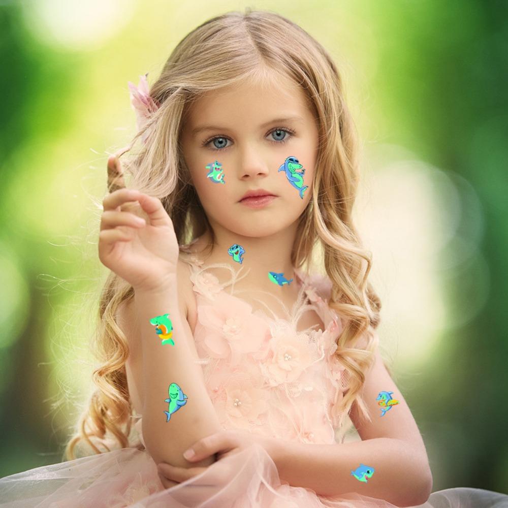 5/10Sheets Luminous Tattoo Anime Stickers Toy Children Body Art Temporary Fake Tattoos Waterproof Cartoon Unicorn Animal Mermaid