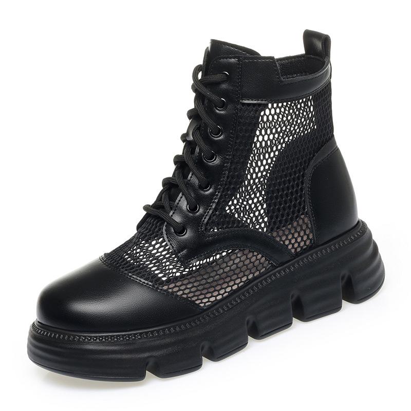 Сетчатые короткие ботинки для женщин, на толстой подошве, сетчатые, летние, тонкие, дышащие, с увеличением высоты, полые, модные ботинки, удобные и повседневные