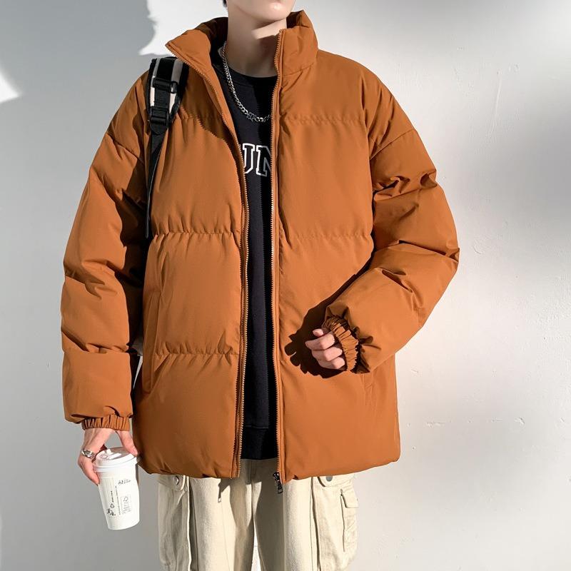 Зимняя новинка, простая спортивная утепленная хлопковая одежда с воротником-стойкой, однотонное парное свободное трендовое хлопковое пальто