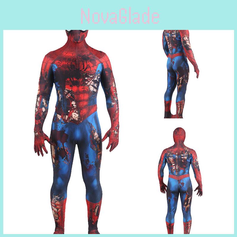 Halloween Spiderman Jumpsuit Exquisitely Made With Blue And Red Spandex Perfect For Costume Parties And Fancy Dress Events.
