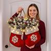 Christmas Door Wreath Mitten Front Door Artificial Garland with LED Lights Wall Decorations with Pine Cones Red Berries Branches
