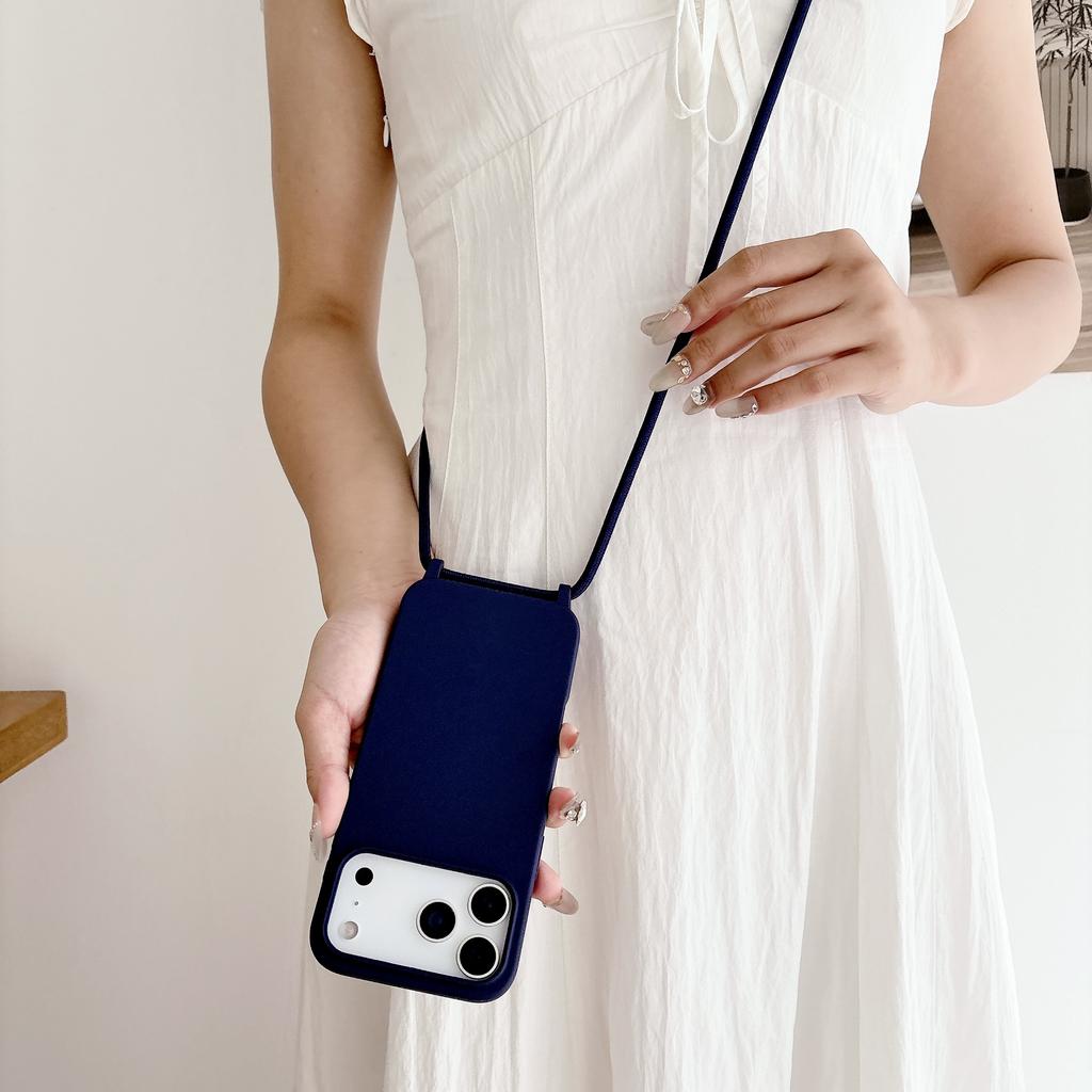Чехол из жидкого силикона с ремешком через плечо для iPhone 17 Air 17 16 15 14 13 12 11 Pro Max X XR Max 7 8 Plus Samsung S25 S24 23 Ultra Plus