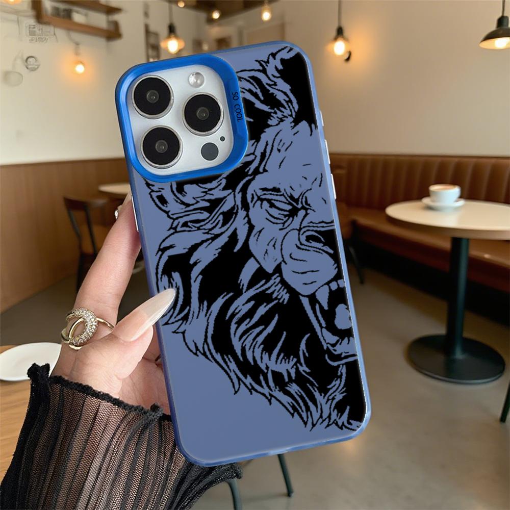 Черный Дизайн Татуировки Львиной Головы Чехол для Телефона для Iphone 16 15 14 13 12 11 Pro Max Mini Ударопрочный Защитный Жесткий Чехол с Защитой от Царапин