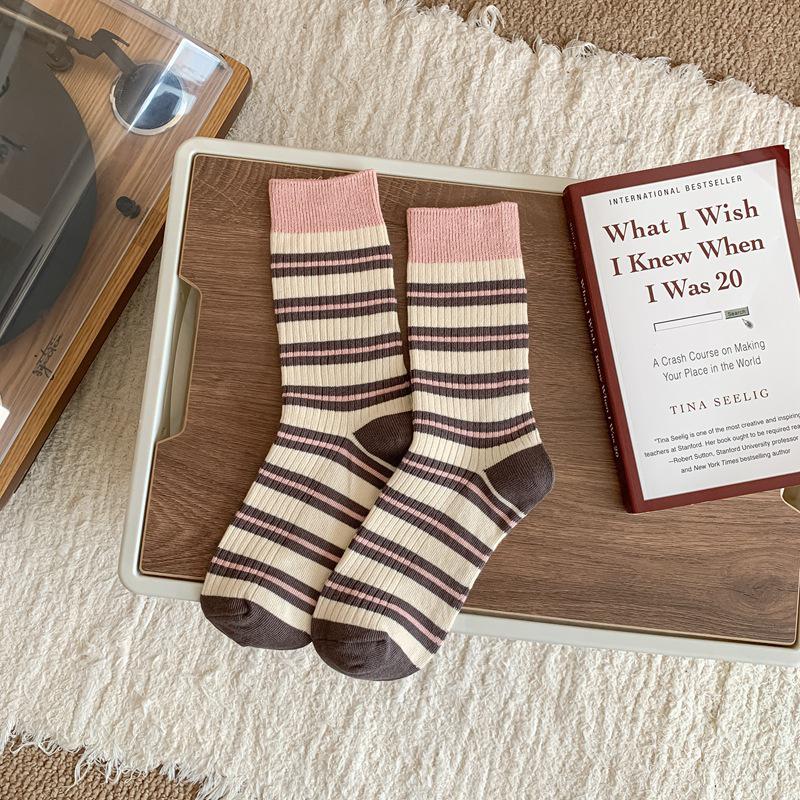 Women's Korean Style Autumn & Winter Contrast Stripe Cotton Socks