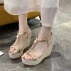 Fashion Metal Decor Wedge Sandals for Women Summer 2025 Braided Band Platform Sandals Woman Thick Bottom Beach Sandalias