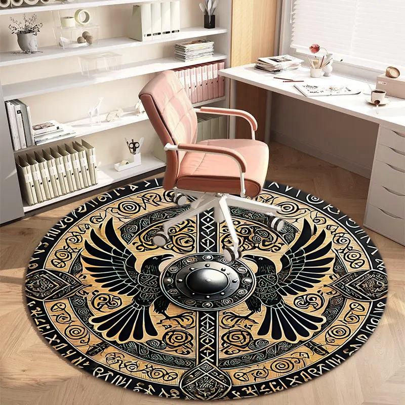 1Pc Viking theme Printed circular carpet, home door mat, outdoor travel protection carpet A12