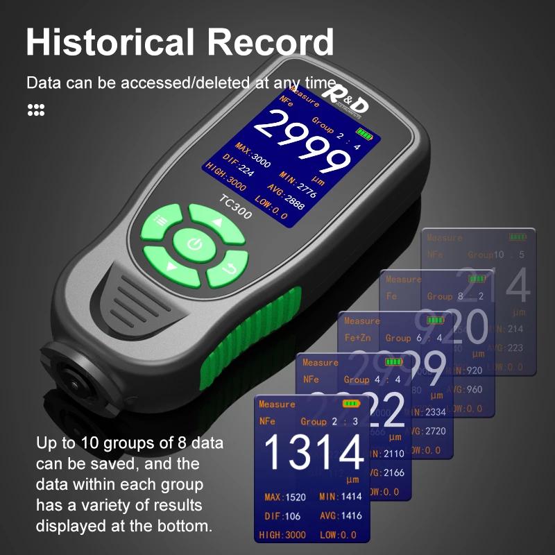 R&D TC300 High Accuracy Coating Thickness Gauge Digital Meter Tool for Automotive Paint F/NF Automatic Detection