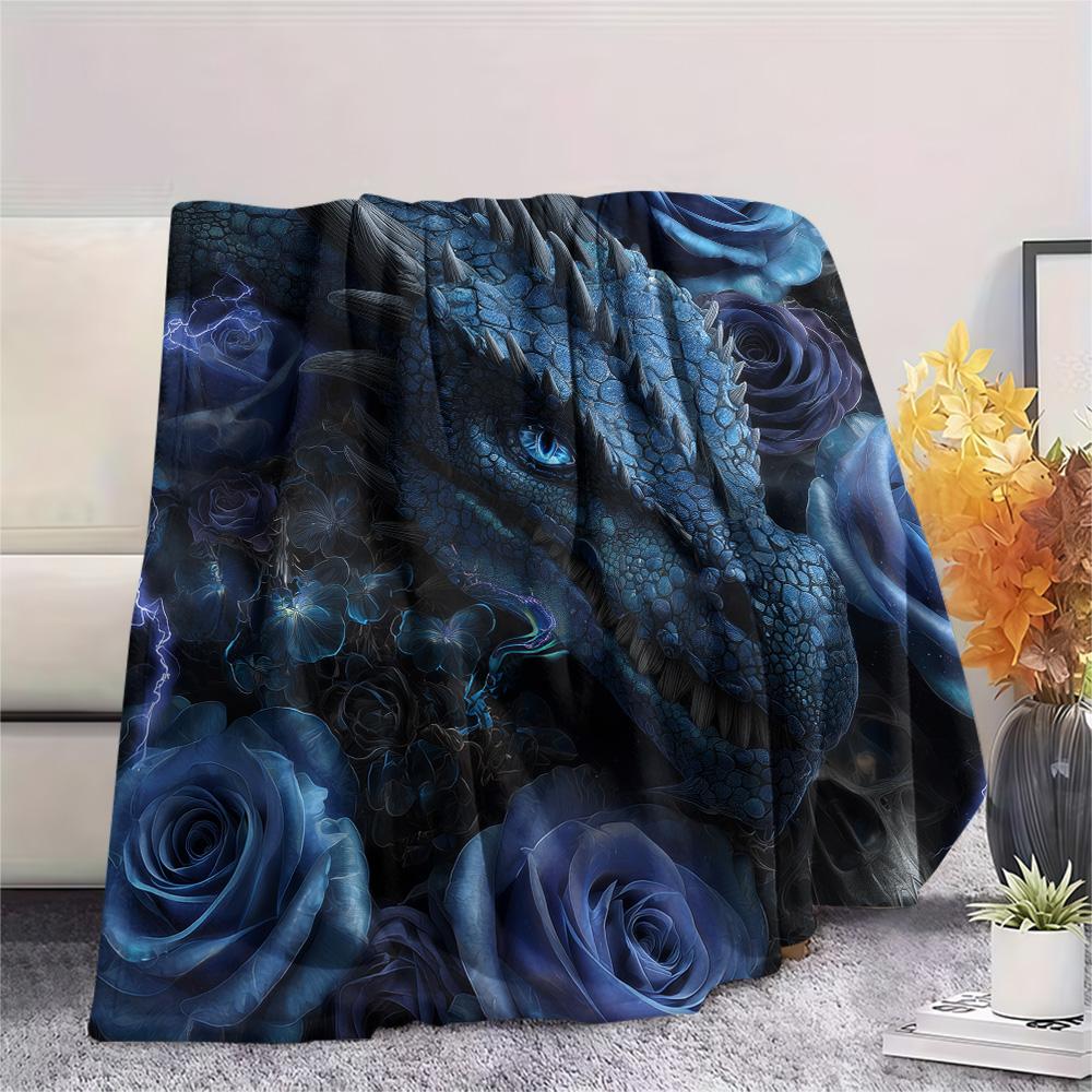 Rose Dragons Print Flannel Blanket, High quality Comfortable for All Seasons, Home Decor, Warmth and Comfort