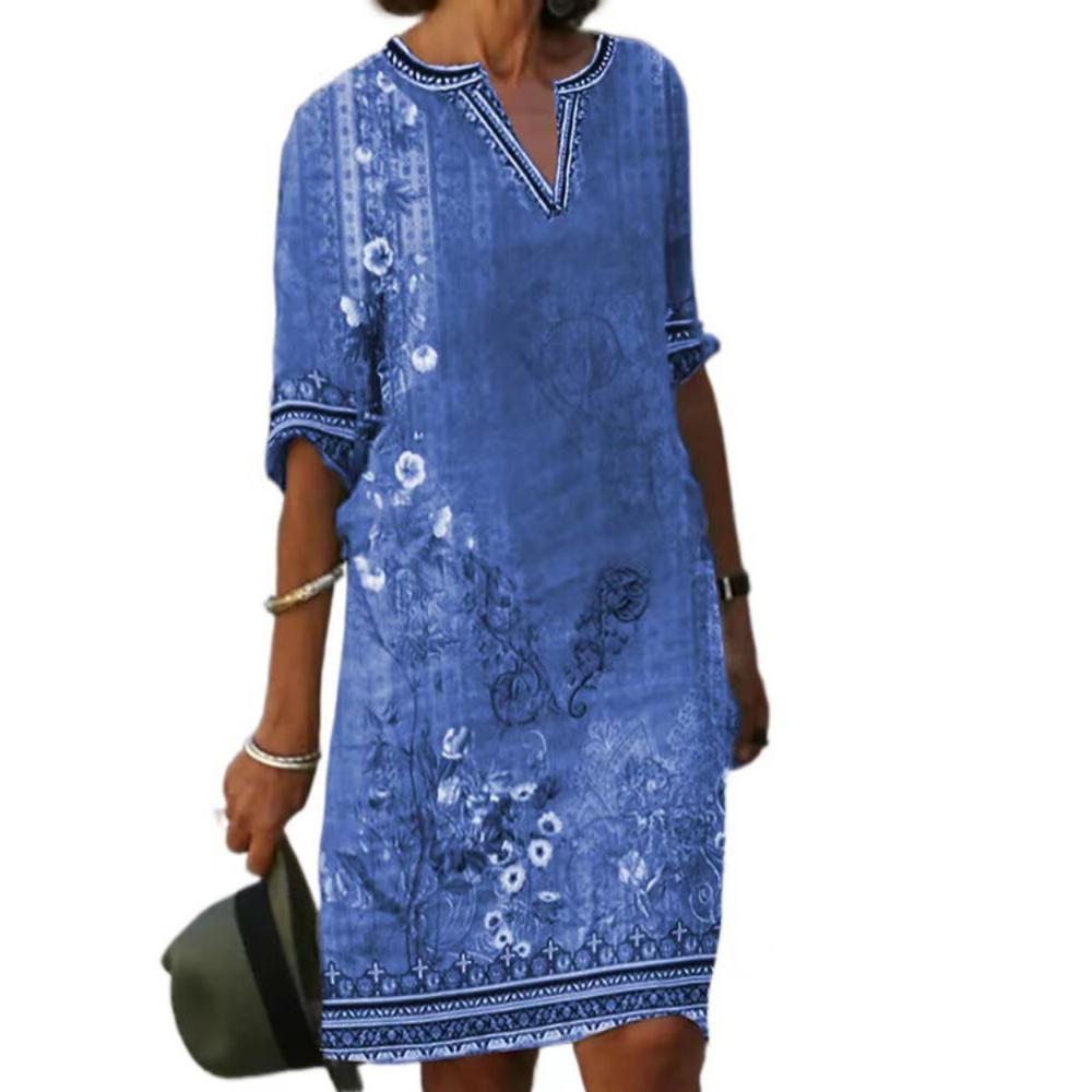 Women's Sexy V-neck T Shirt Dress Summer Women's Top Short Sleeve Dress Women's Slim Midi Dress Beach Skirt Printed Dress Casual KTY