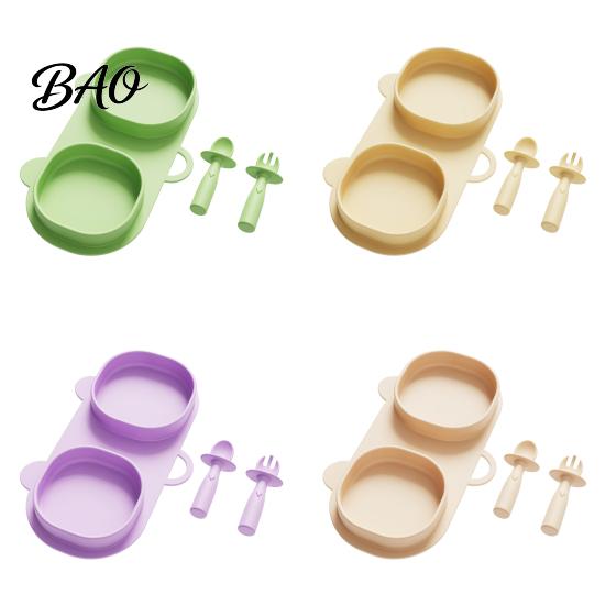 Portable Foldable Kids Dinnerware Silicone Baby Dinner Plates with Fork And Spoon, Durable Plate for Infants Travel Feeding Essentials, Toddler