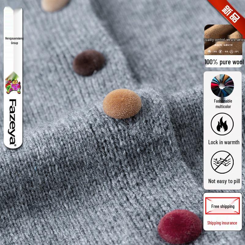 Женский вязаный кардиган из 100% чистой шерсти с отложным воротником - Осенняя мода, короткая куртка