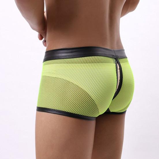 Men Thongs Hollow Out Mesh Sexy Opening U Convex Super Breathable Men Boxers