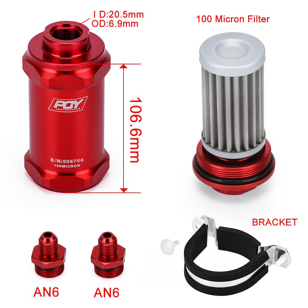 PQY BLACK AN6 / AN8 / AN10 Inline Fuel Filter E85 Ethanol With 100 Micron Stainless Steel Element and PQY Sticker