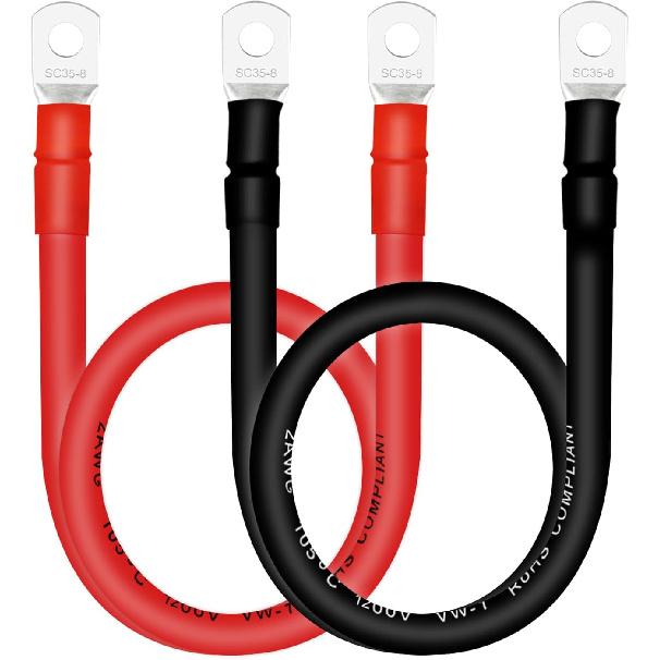 4 AWG Battery Cables with 3/8 inch Copper Terminals(2PCS 1FT)