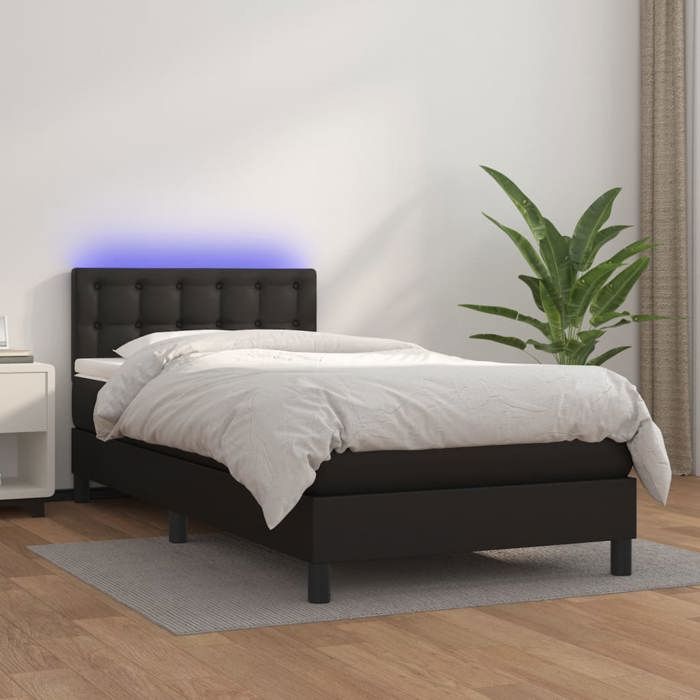 Sommier à lattes avec matelas - Noir - 90x190 cm - LED colorée - Tête de lit incluse