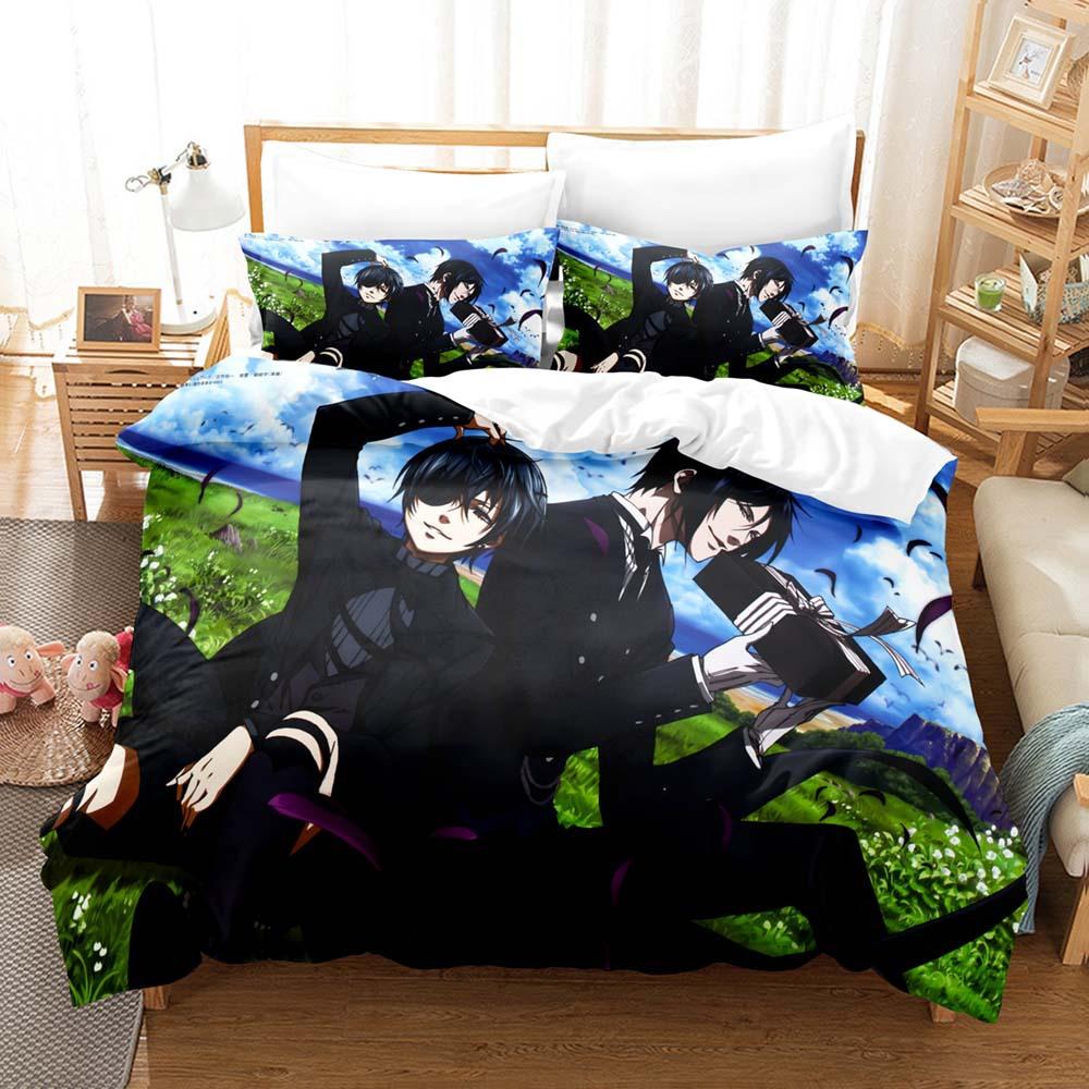 Anime Black Butler Bedding Set, Movie 3d Duvet Cover with Pillowcase 75x50cm,Single Double Bed Duvet Cover 2/3pcs Gift for Boys