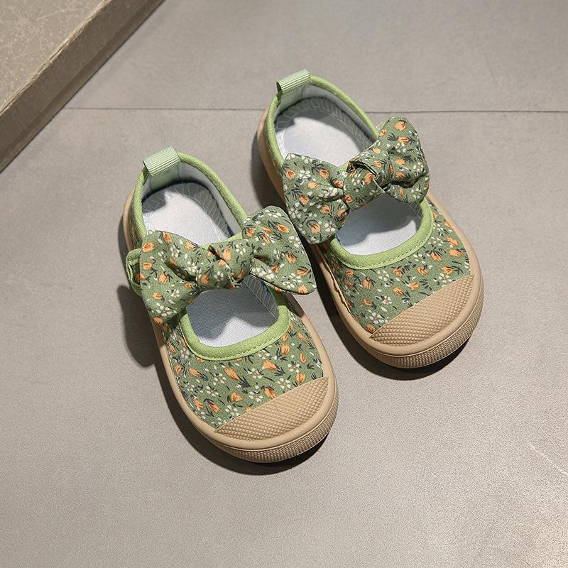 Детская парусиновая обувь, новинка 2023 года: лето и осень, обувь на мягкой подошве для малышей, обувь принцессы с цветочным бантом для девочек, обувь для малышей Tide