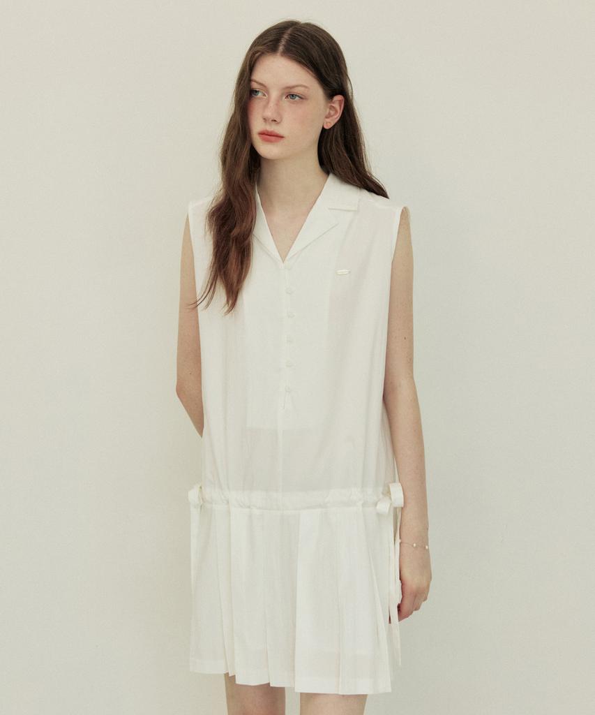 Adowl Sleeveless Button Pleats Mini Dress - White