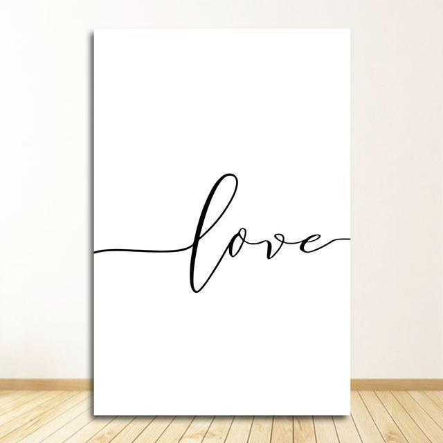 Домашняя картина, украшение на стену, черно-белые перья одуванчика и принт, буква «любовь», настенная живопись на холсте