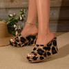 Мода 2024 Летняя женская обувь Модные туфли с открытым носком на высоком каблуке Женские тапочки Леопардовый принт Танкетка Большие размеры Женская пляжная обувь