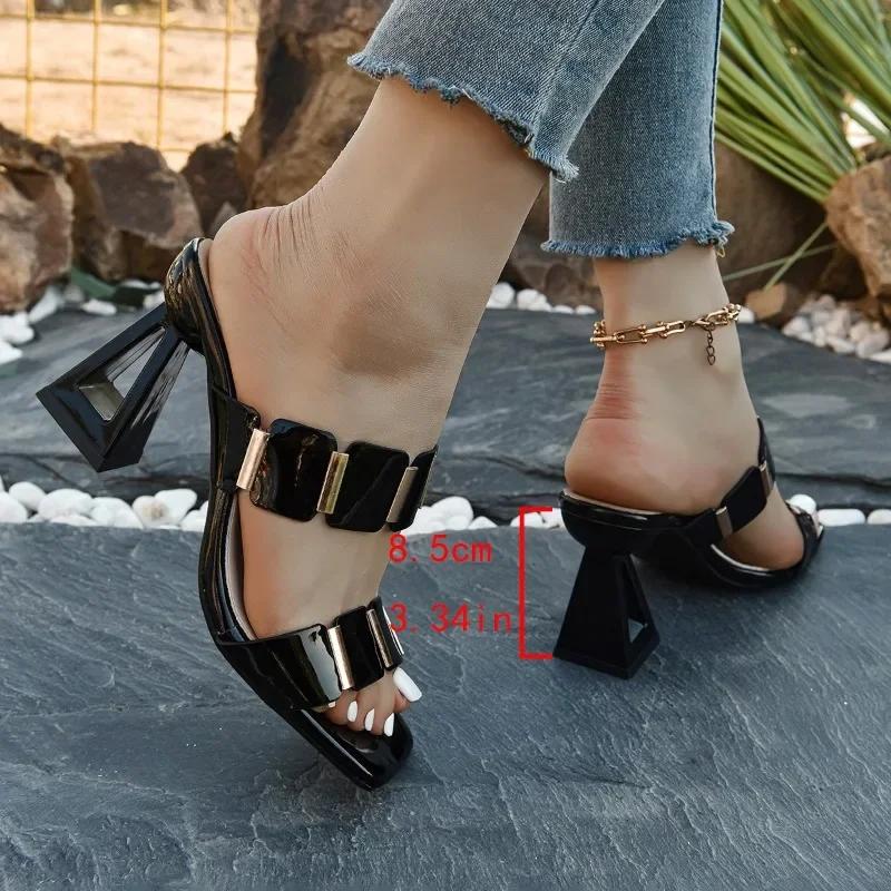 Модные женские босоножки на блочном каблуке, модные квадратные с открытым носком на одном ремешке, нескользящие, износостойкие, темпераментные туфли на высоком каблуке, шлепанцы, сандалии