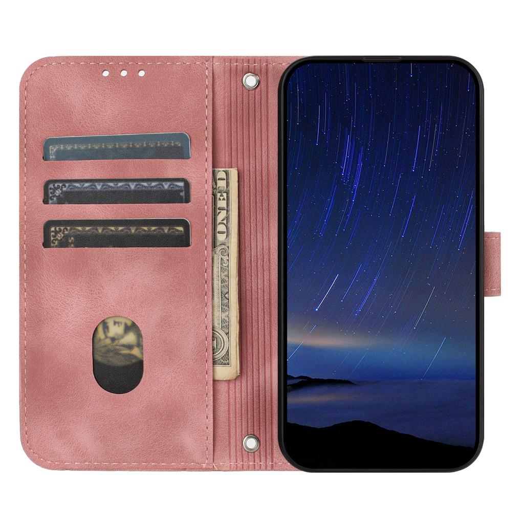 For iPhone 17 Pro Max Case Imprinted Line Leather Phone Cover with Handy Strap