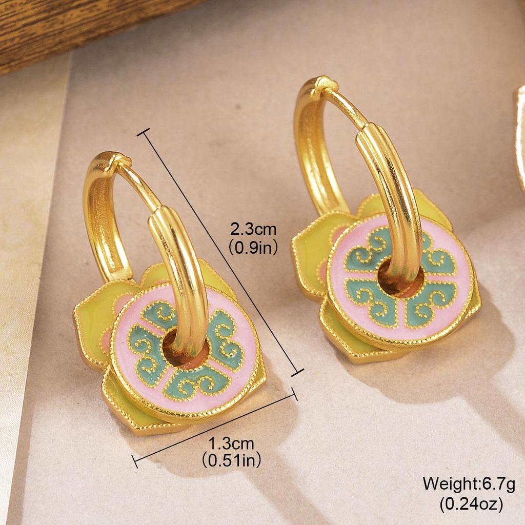 2024 Luxury Enamel Drip Oil Flower Ear Cuffs: Versatile Modern Chinese Style Women's Earrings