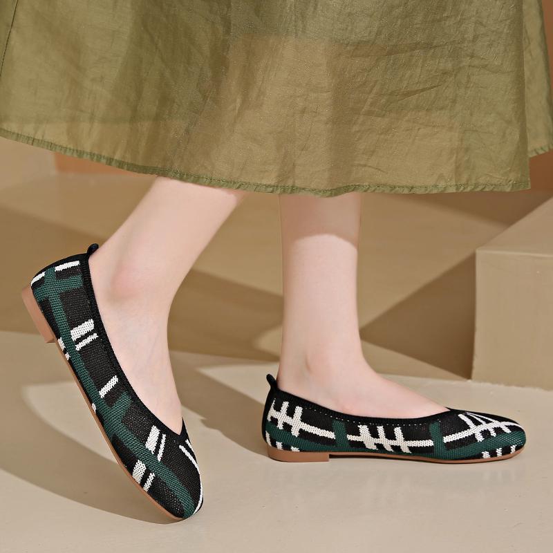 Fashion 2024 Spring and Autumn New Knitted Flats, Women's Mesh Loafers, Stretch Ballet Flats, Dress Shoes, Comfortable Ballet Flats