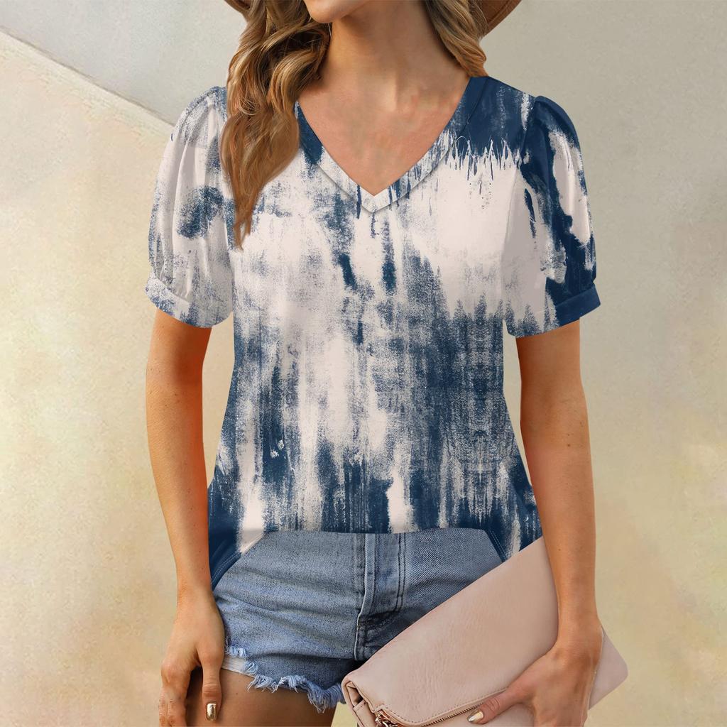 Женские летние топы с коротким рукавом и V-образным вырезом, свободные повседневные футболки