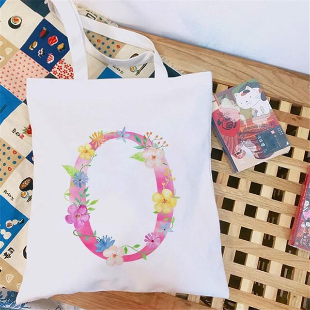 Женская холщовая сумка-шоппер Классический принт 26 букв английского алфавита Белая студенческая сумка-тоут Сумка-шоппер на плечо женская Сумка-тоут Харадзюку