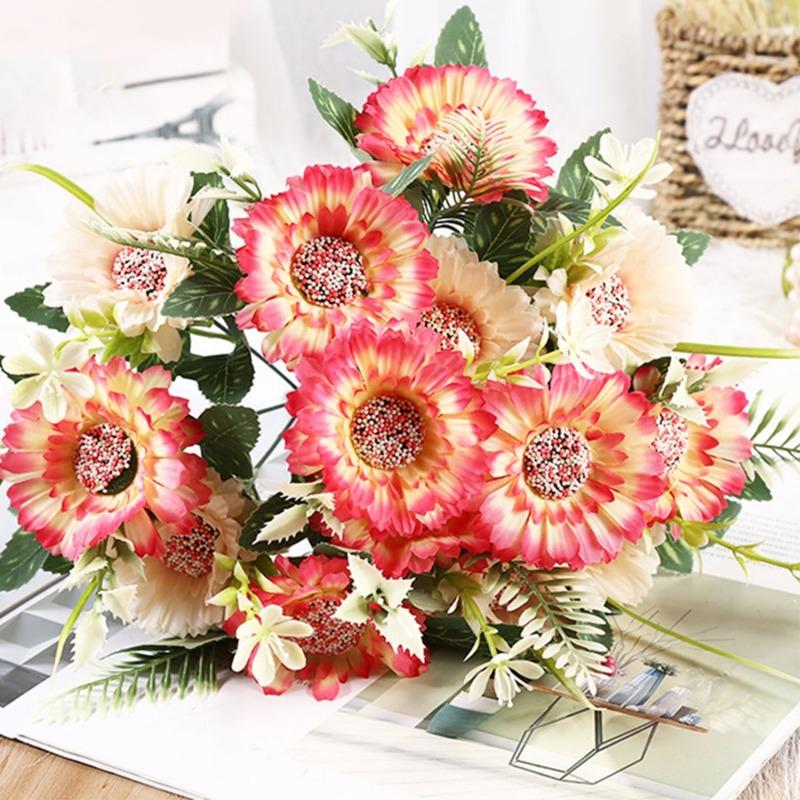 1 Bunch 7 Heads Artificial Daisies Sun Flower Gerbera Fake Chrysanthemums Fake Flowers Used for Home Wedding Party Decoration