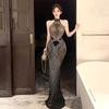 New Women's Clothing Celebrity Hot Diamond Perspective Neck Backless Dress