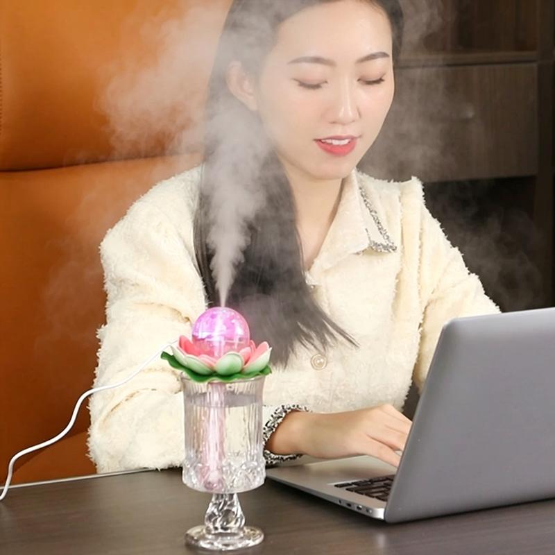 Innovative Lotus Shape Humidifier with Colourful LEDs for Daily Well-being