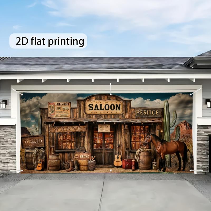 1 piece, 2D flat, Western ranch garage door banner - Wild West decoration, suitable for cowboy-themed events - Home decor, wsj