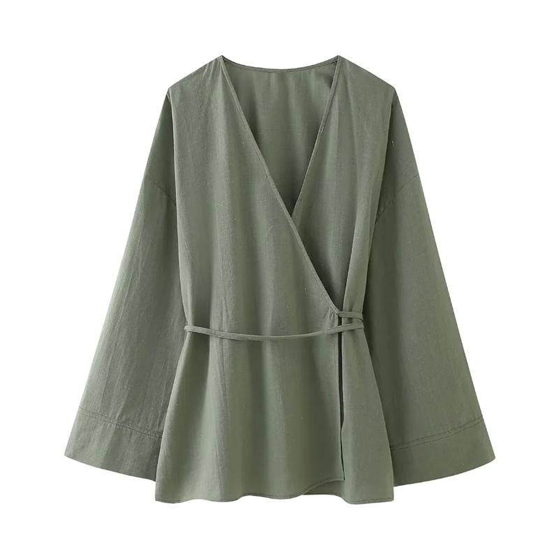 Kimono Woman Summer Long Sleeve Blouses for Women Vintage Top with Ties Loose Elegant and Youth Women's Blouses