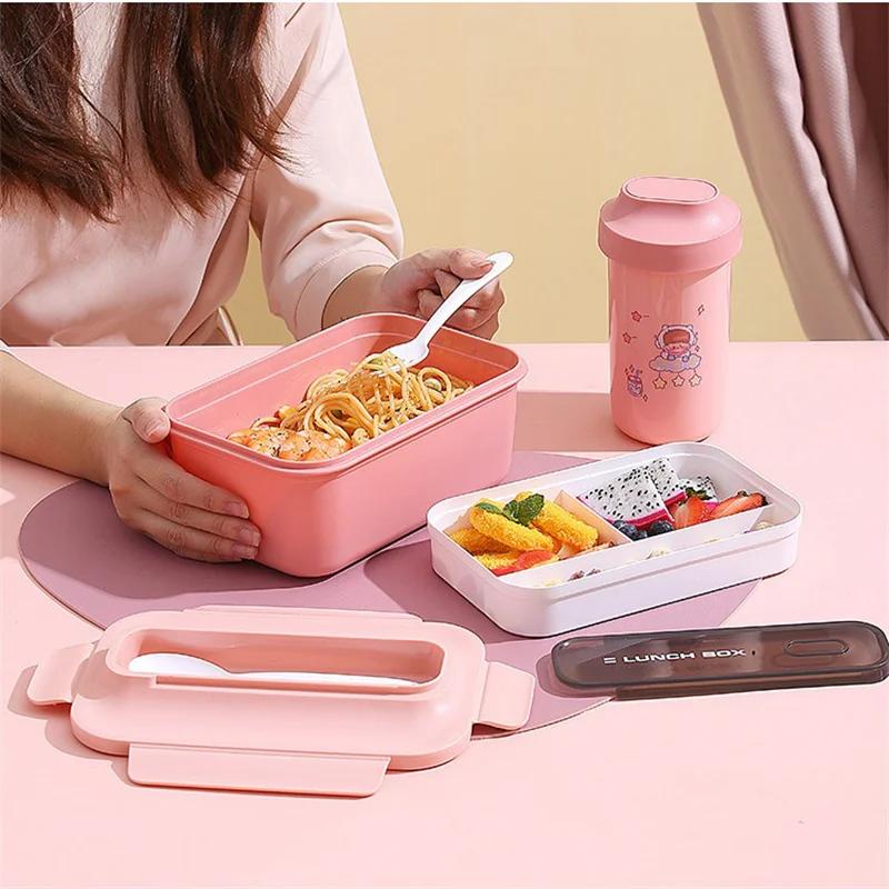 1200/1500Ml Lunch Box Portable Double-Layer Student Bento Box With Fork Spoon Outing Picnic Box Leakproof Food Storage Container