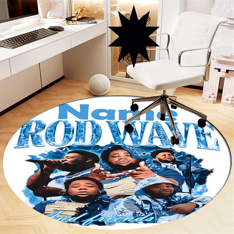 Custom Name Rod Wave Printed Round Rug Carpet Chair Rug Area Rug Entryway Doormats,for Office Chair Living Room Bedroom Kitchen Room.