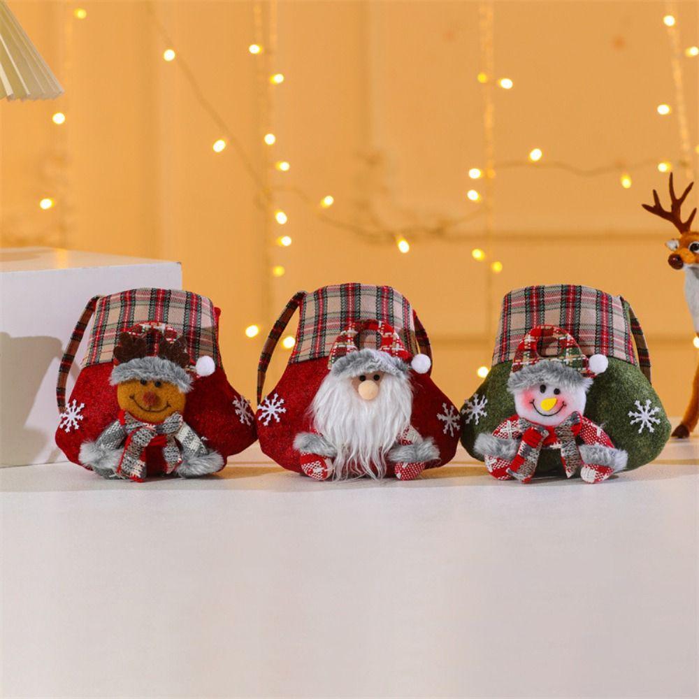 Checkered Christmas Handbag Cartoon Gifts Candy Bag Creative Christmas Crossbody Bag  Children's