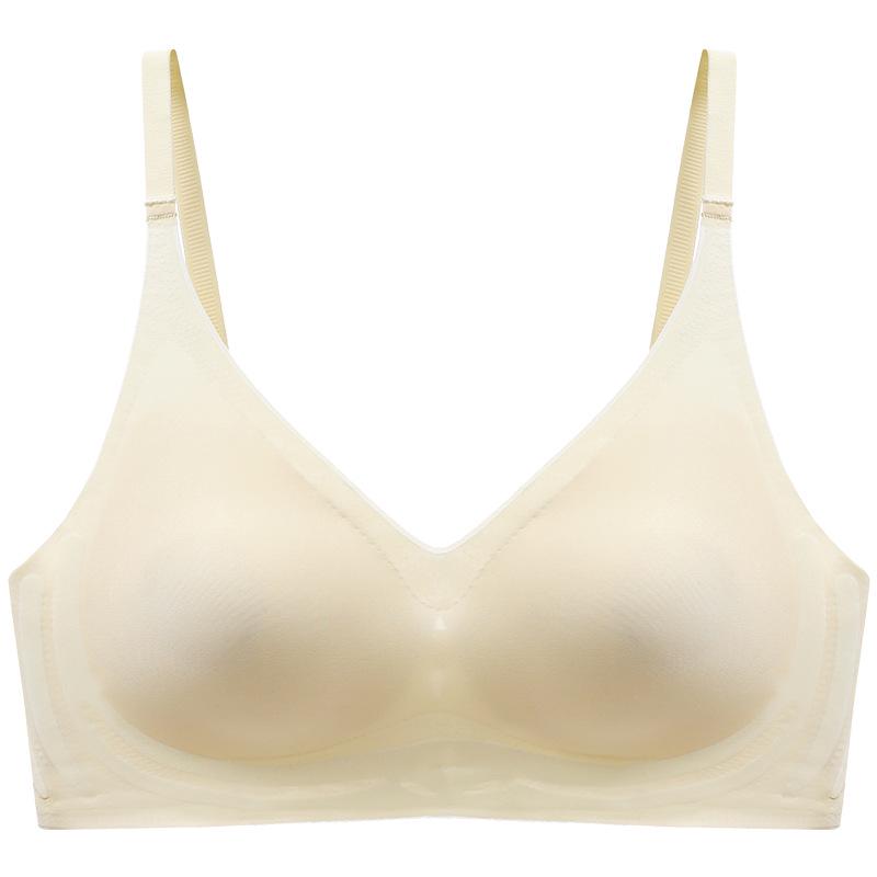 Seamless Ice Silk Nude Women's Underwear: Jelly Soft, Chest-Slimming, Supportive Gathered Bra, Comfortable & Breathable.
