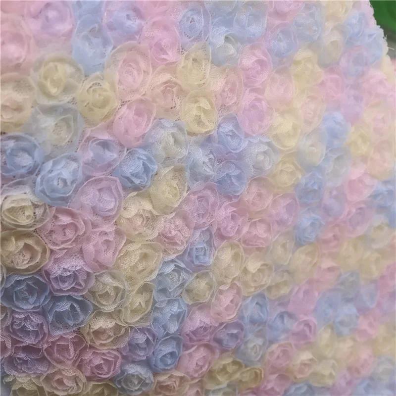 1Yard Three-Dimensional Rose Petal Embroidery Fabric 130cm Width DIY Costume Dress Birthday Party Decrotation Embroidery Fabric