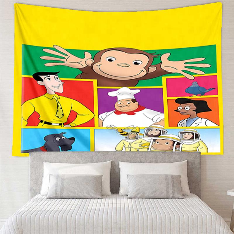 Curious-George Print Tapestry, Backdrop, Easy Setup, Ideal for Bedroom, Office & Living Room, with Aesthetic Wall Hanging Decor.